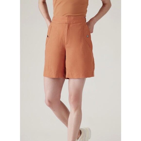 Athleta Voyager 100% Linen Shorts Orange Coral 6 Natural Fabric Travel Pockets - Picture 5 of 8